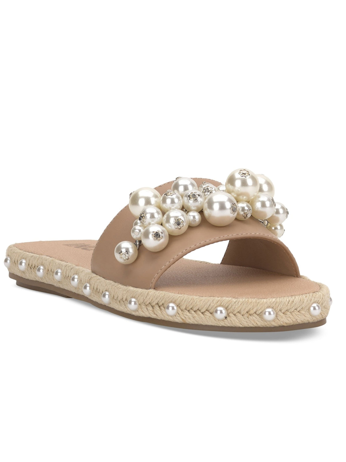 Image for Women's Pearl Embroidered Slide Slippers,Beige