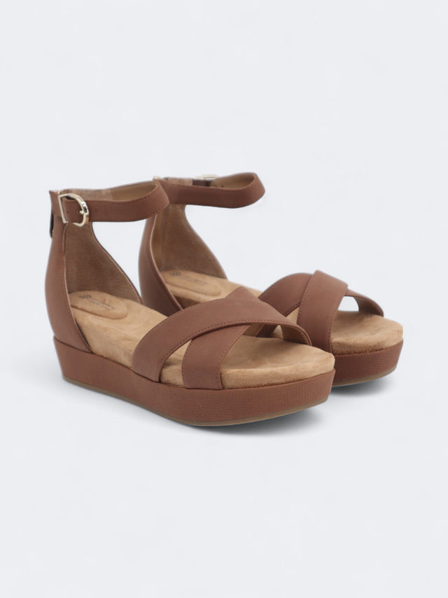 Image for Women's Nubuck Buckle Platform Sandals,Brown