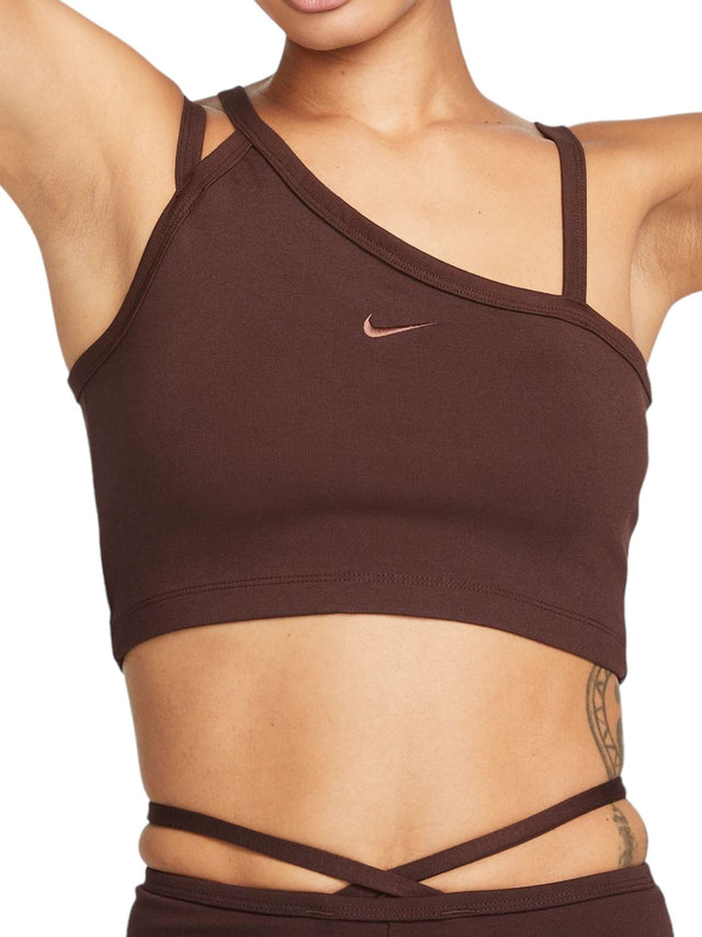 Image for Women's Plain Modern Asymmetrical Crop Tank,Brown