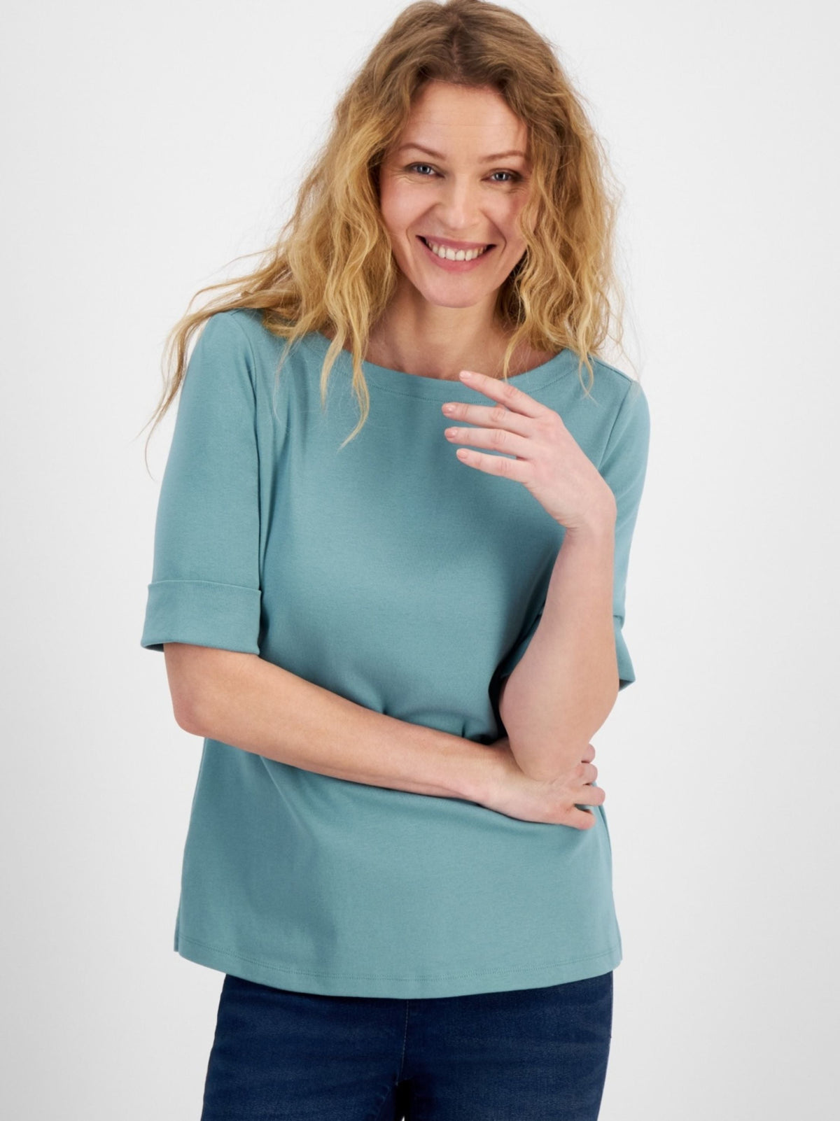 Image for Women's Plain Cotton Top,Aqua