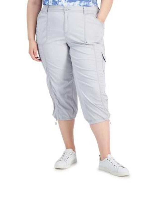 Image for Women's Textured Plus Size Bungee Hem Capri Pants,Grey