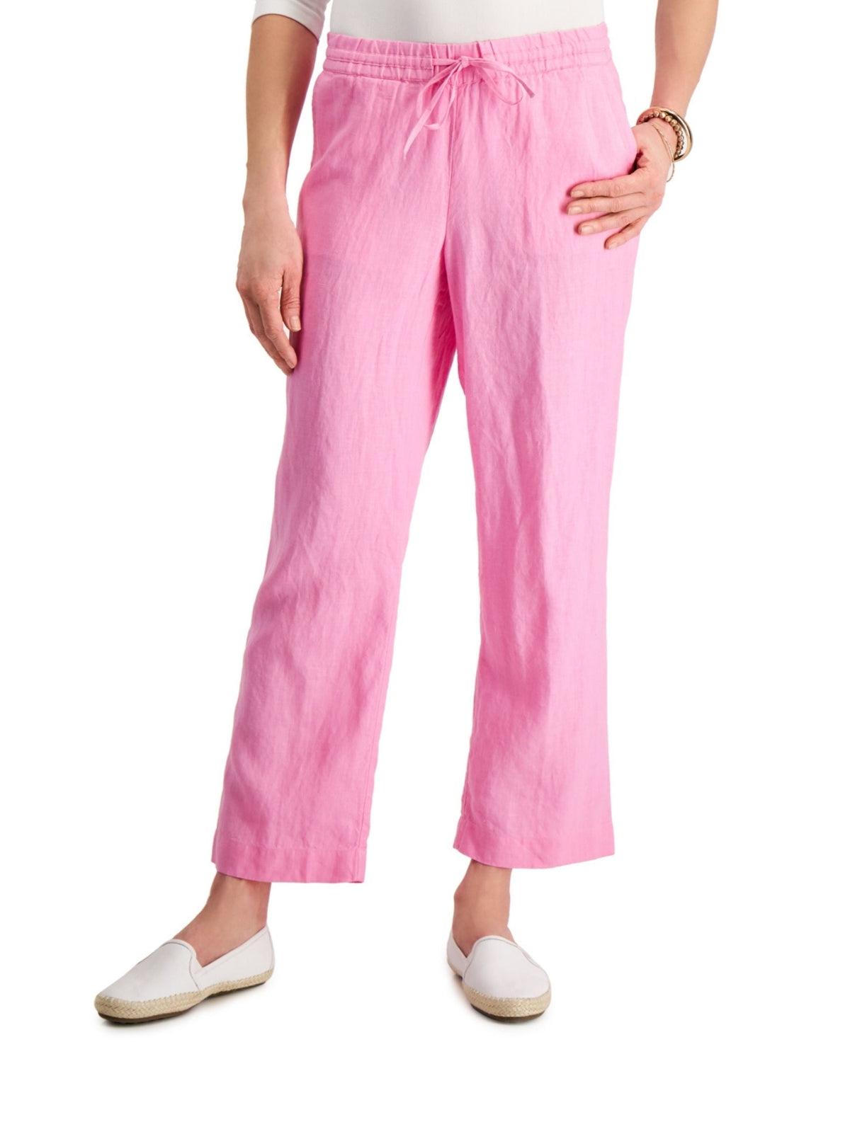 Image for Women's Plain 100% Linen Drawstring Pants,Rose