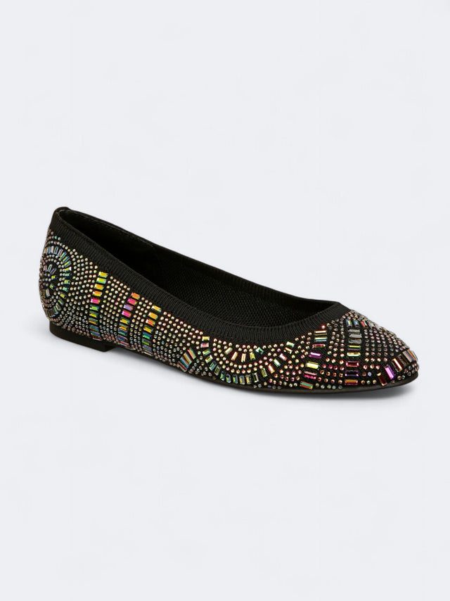 Image for Women's Textured Embellished Flat Bellerinas,Black