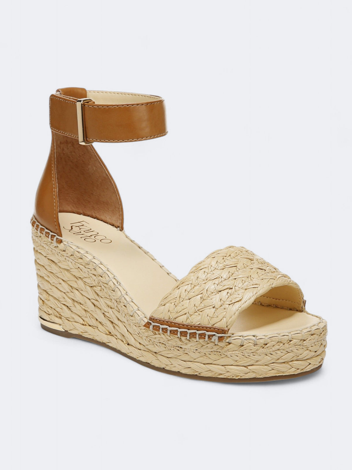 Image for Women's Textured Ankle Strap Espadrille Wedge Sandals,Camel
