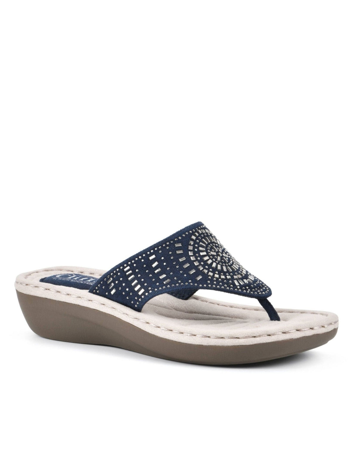 Image for Women's Embellished Cienna Comfort Thong Slippers,Navy