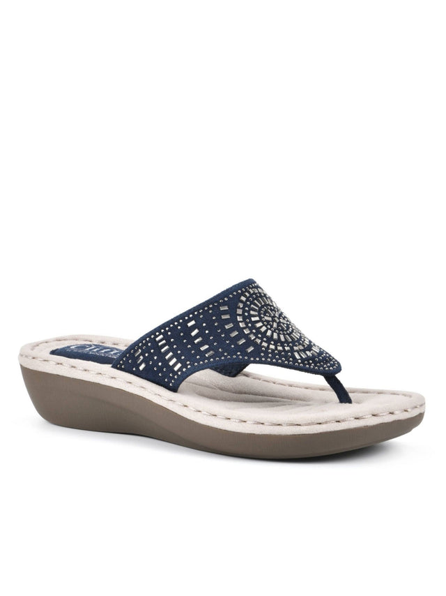 Image for Women's Embellished Cienna Comfort Thong Slippers,Navy
