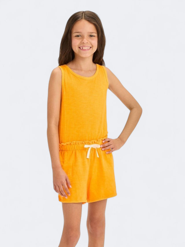 Image for Kid's Girl's Ribbed French Terry Romper,Orange