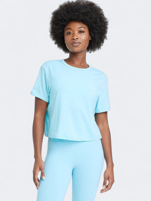 Image for Women's Plain Essential Crewneck Top,Aqua