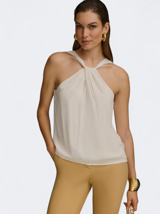 Image for Women's Plain Twist Front Halter Top,White