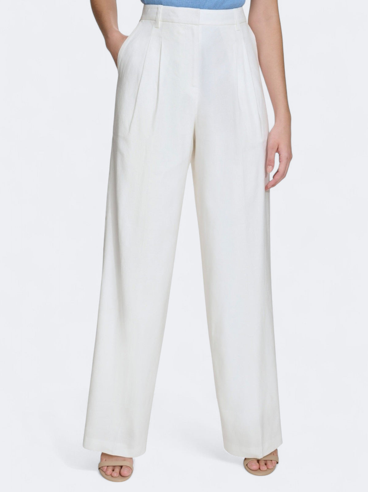 Image for Women's Pleated Linen Blend Pants,White