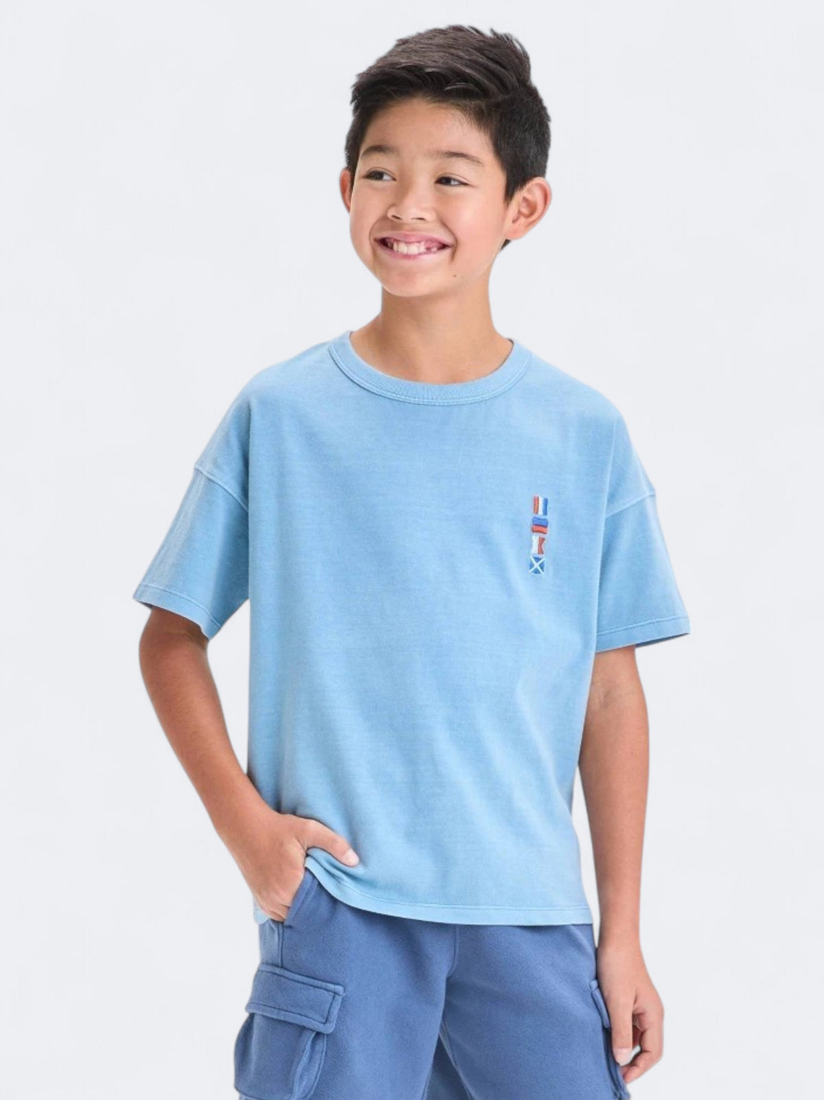 Image for Kid's Boy's Embroidered  Relaxed Fit T-Shirt,Blue