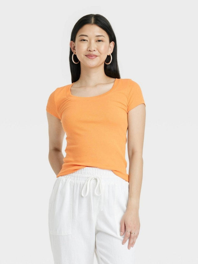 Image for Women's Plain Ribbed T-Shirt,Orange