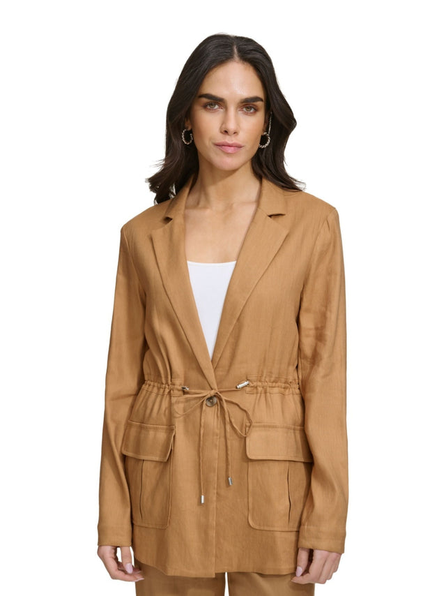 Image for Women's Notch Lapel Drawstring Blazer,Light Brown