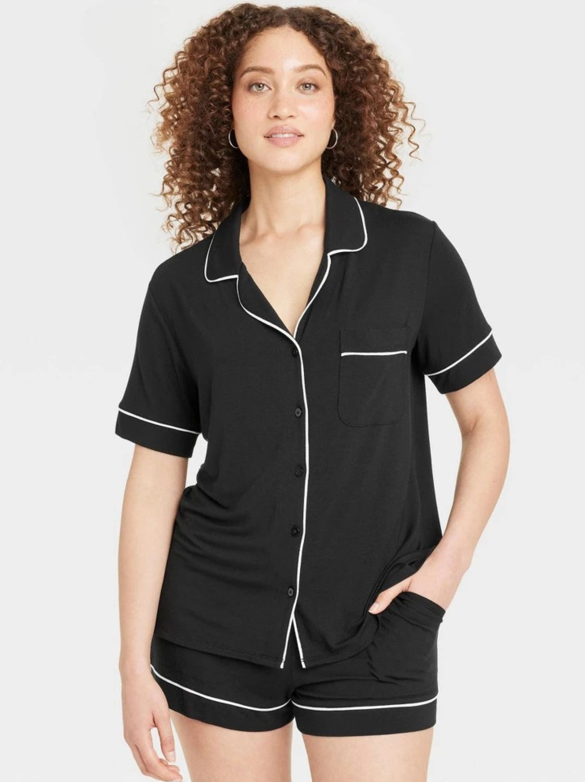 Image for Women's Cloud Knit Short Sleeve Notch Collar Top,Black