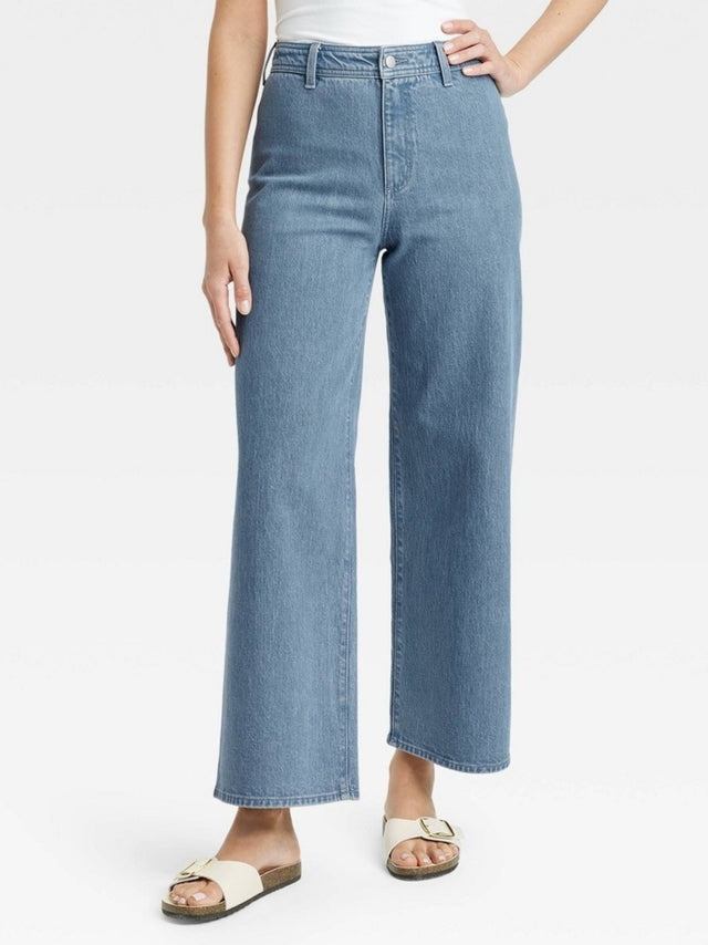 Image for Women's Textured Sailor Wide Leg Ankle Jeans,Blue