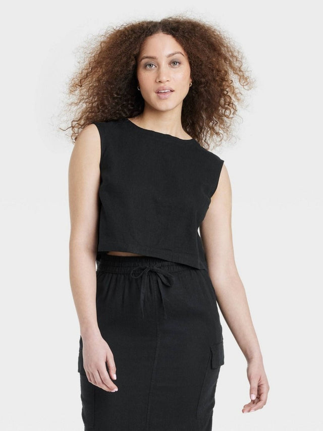 Image for Women's Plain Linen Tank Top,Black
