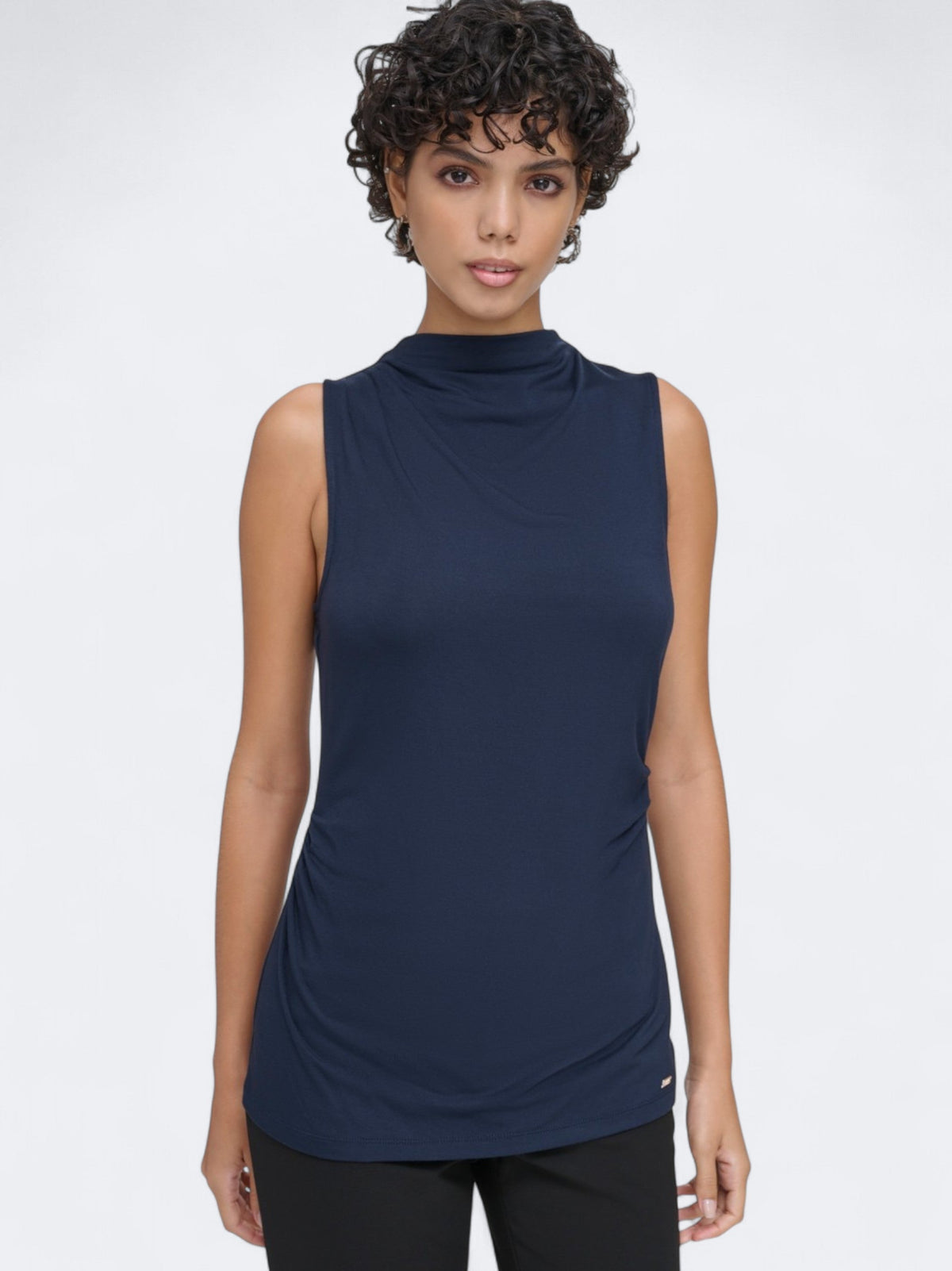 Image for Women's Plain High Neck Knit Top,Dark Navy