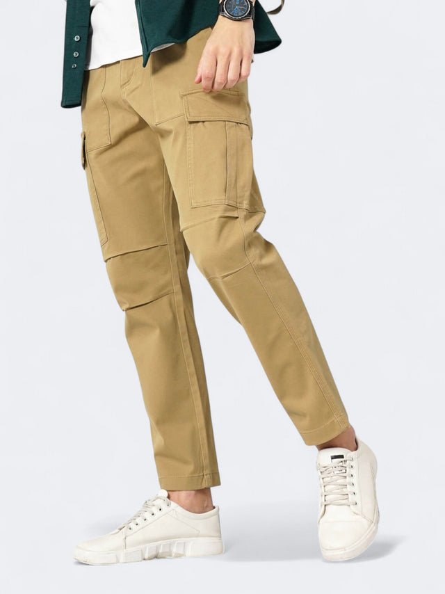 Image for  Men's Plain Solid Cotton Cargo Trousers,Khaki