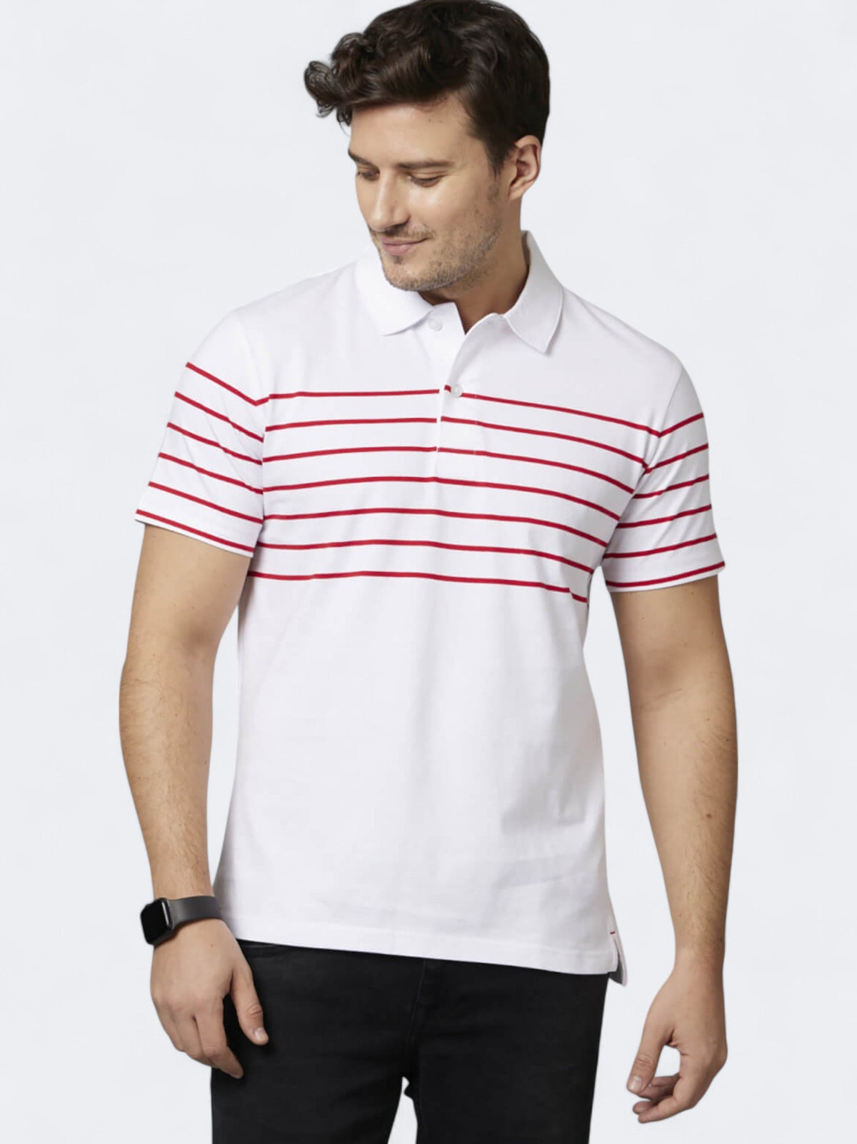 Image for Men's Stipes Polo T-Shirt,White