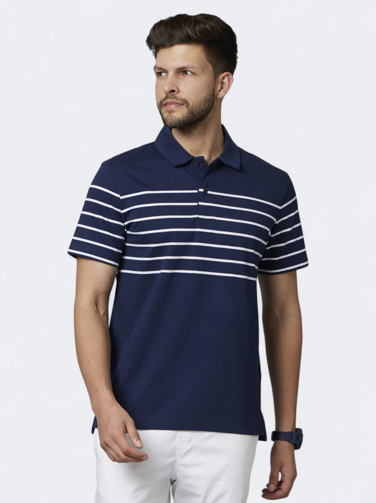 Image for Men's Striped Polo T-Shirt,Navy