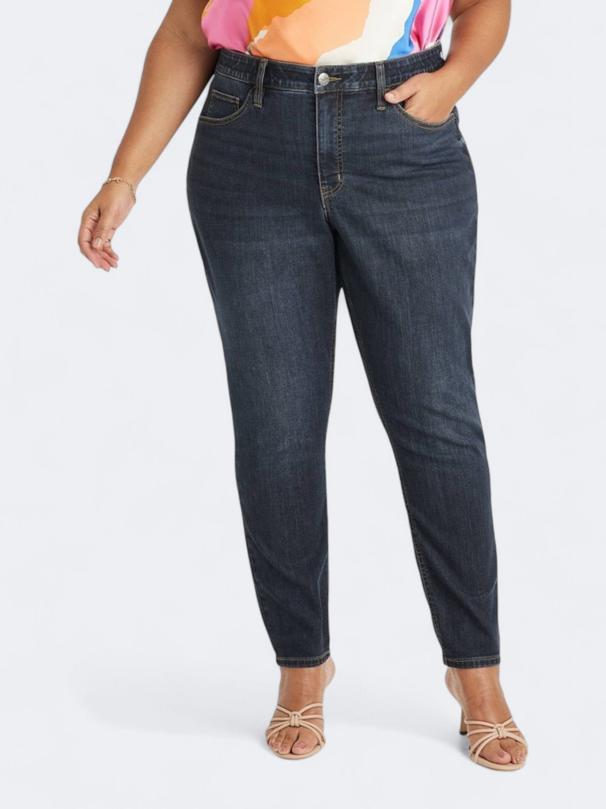 Image for Women's Plain High Rise Skinny Jeans,Dark Blue