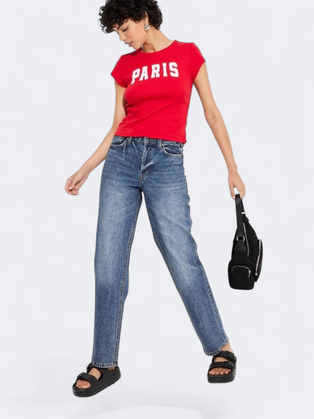 Image for Women's Textured High Rise Easy Rigid Straight Jeans,Blue