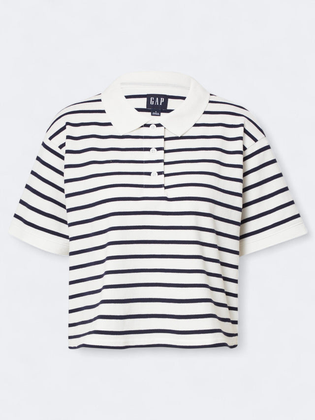 Image for Women's Striped Polo T-Shirt,White/Navy