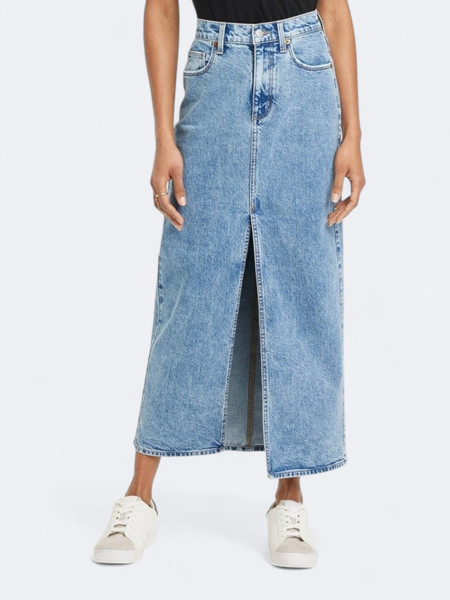 Image for Women's Textured Denim Maxi Skirt,Light Blue
