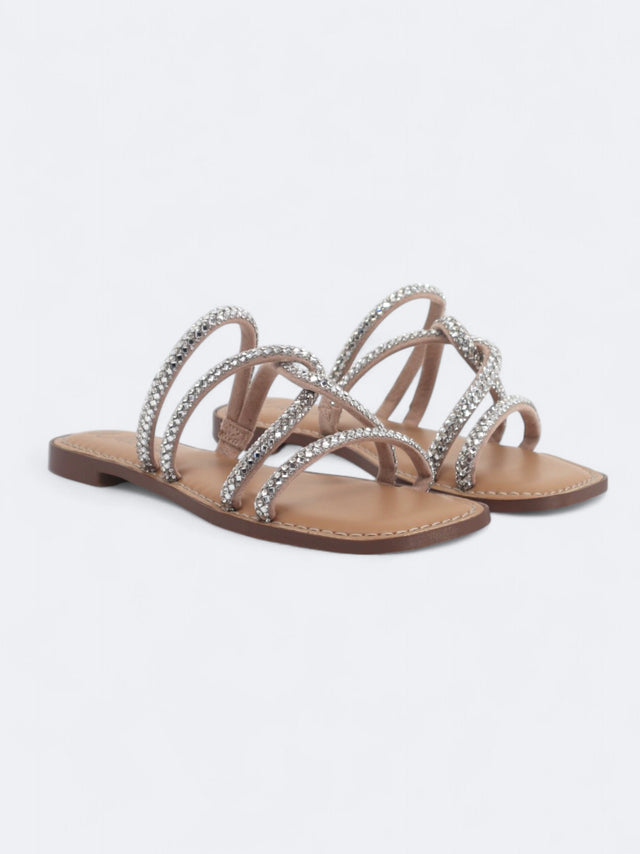 Image for Women's Textured Rhinestone Criss Cross Slide Sandals,Silver