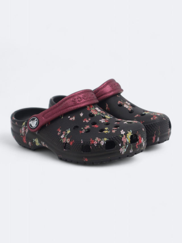 Image for Kid's Girl's Glitter Floral Printed Clogs Slippers,Black