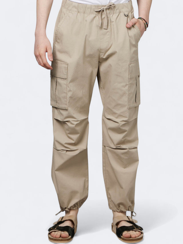 Image for Men's Textured Relaxed Fit Track Cargo Pants,Beige