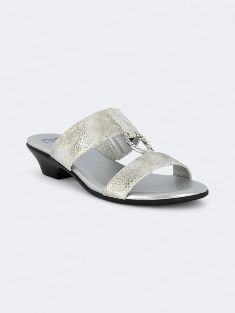Image for Women's Textured Eanna Ornamented Double Band Dress Slide Slippers,Silver