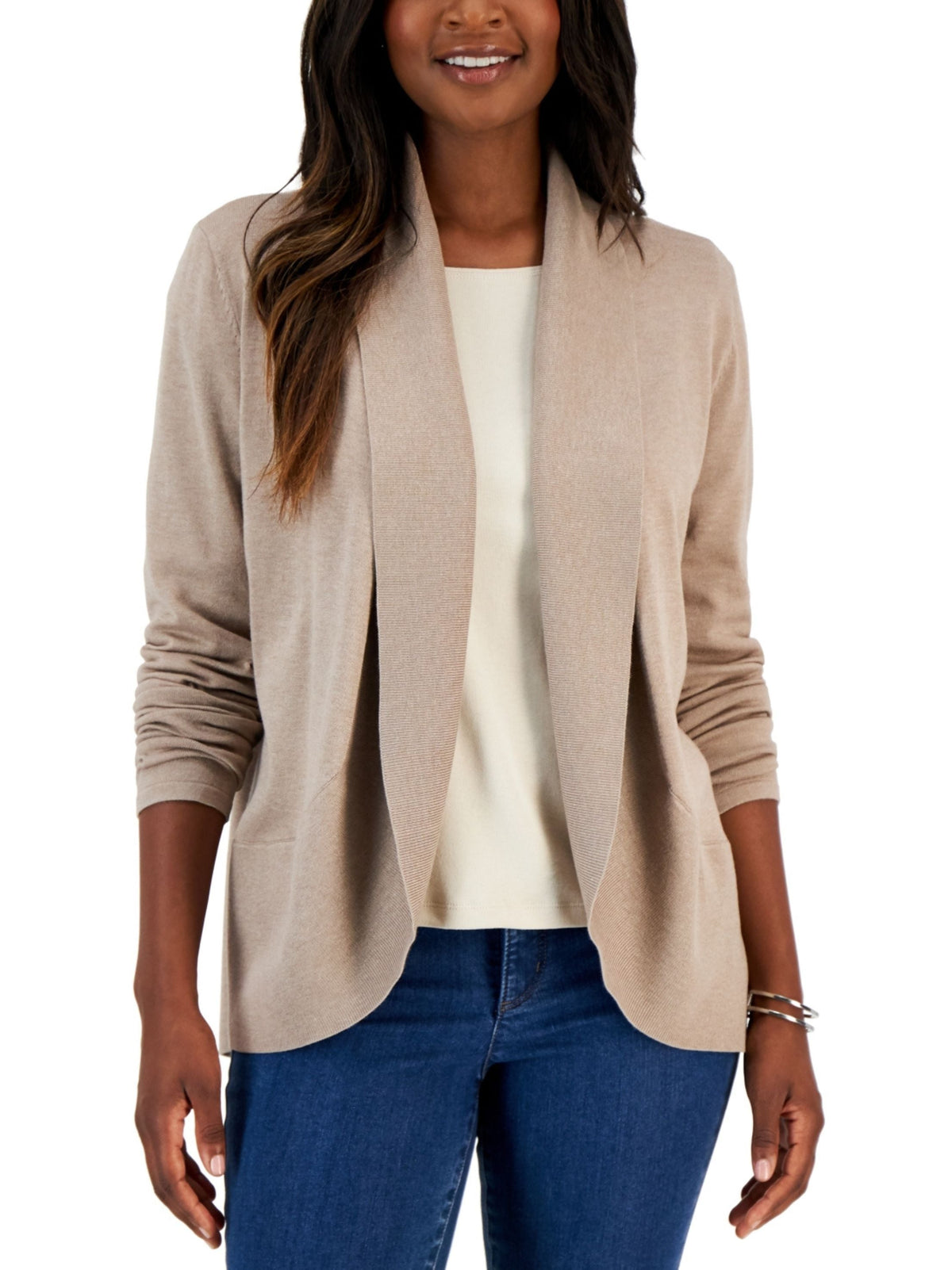 Image for Women's Plain Solid Cardigan,Beige