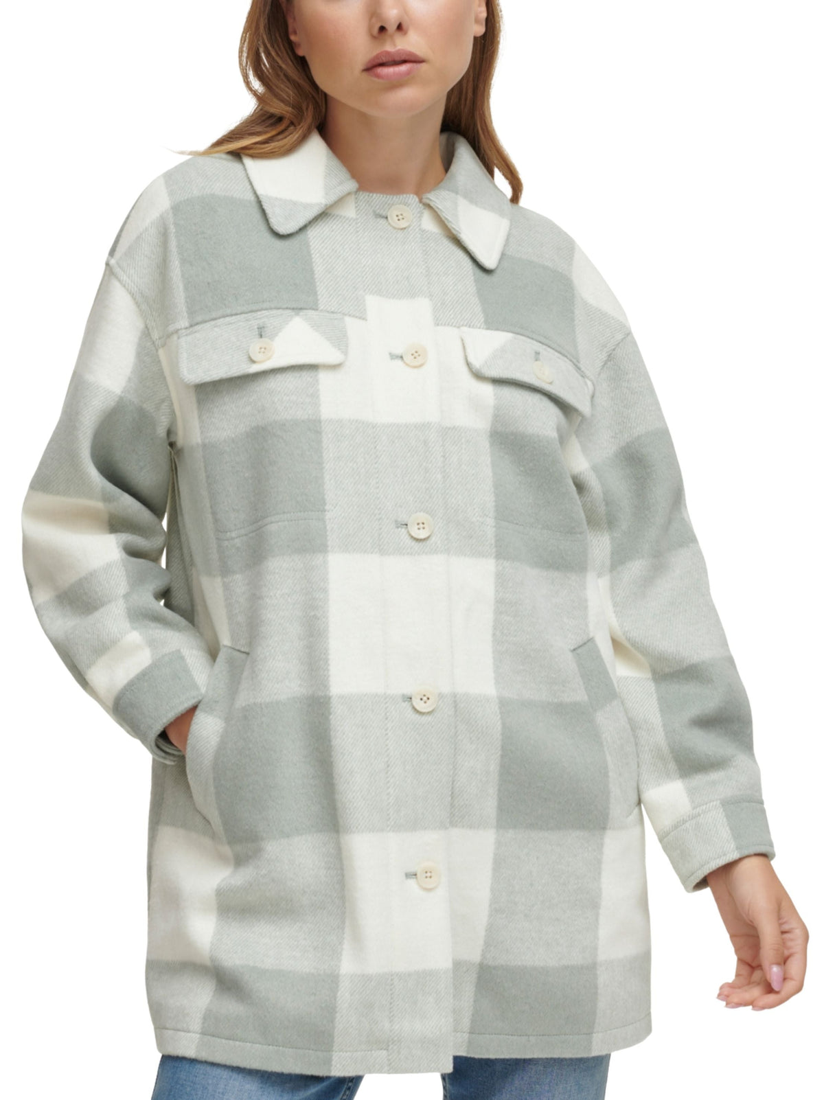 Image for Women's Plaid Jacket ,Aqua/White