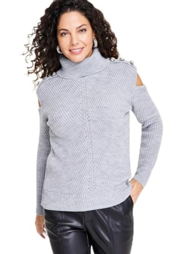 Image for Women's Knitted Cold Shoulder Sweaters,Grey