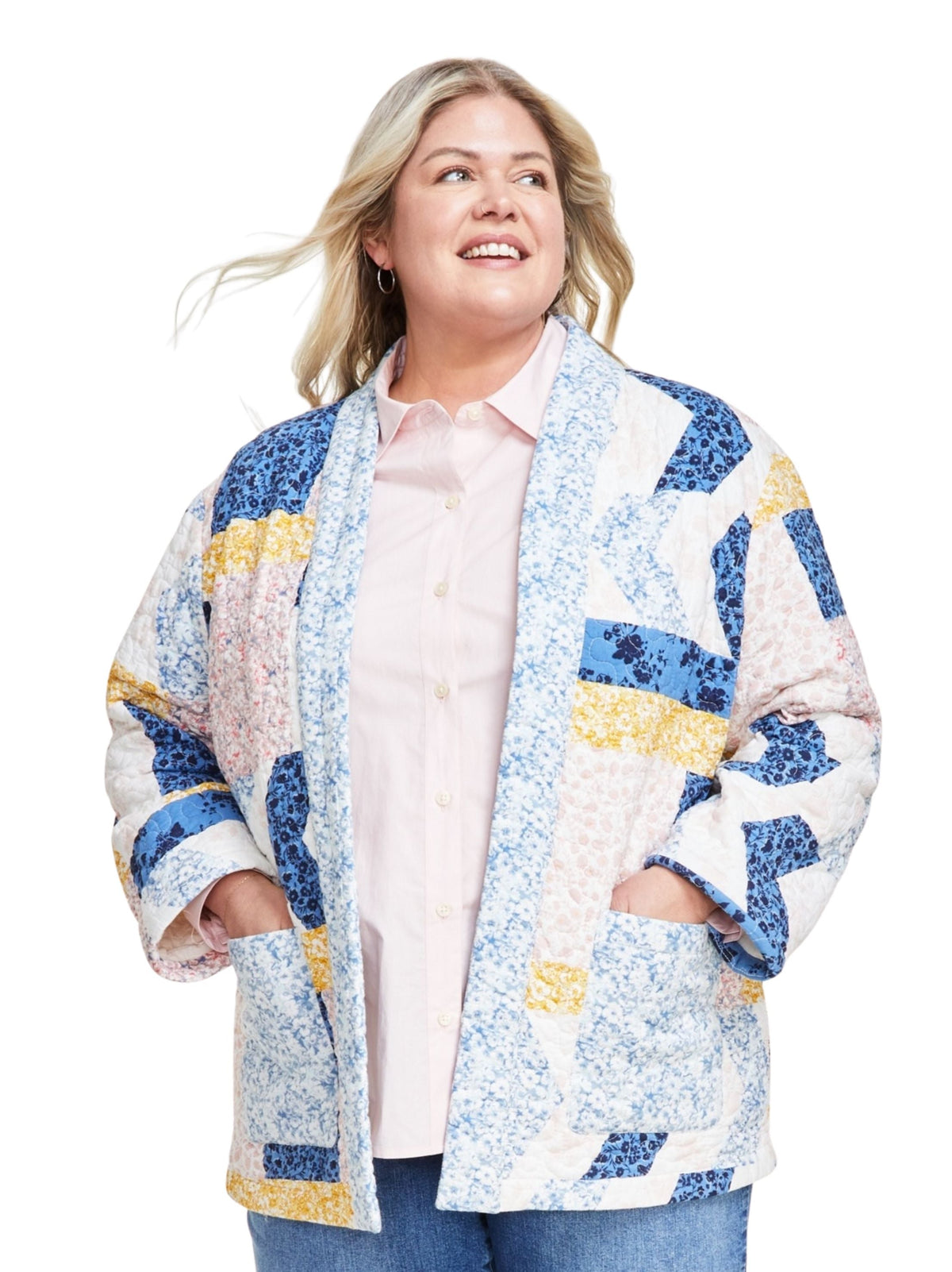 Image for Women's Printed Quilted Open-Front Jacket,Multi