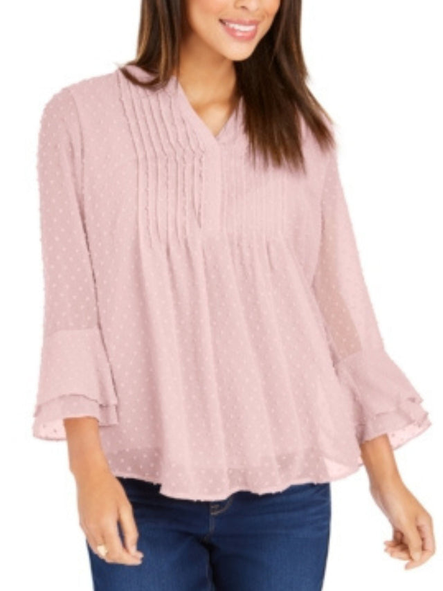 Image for Women's Ruffled Embroidered Top,Pink