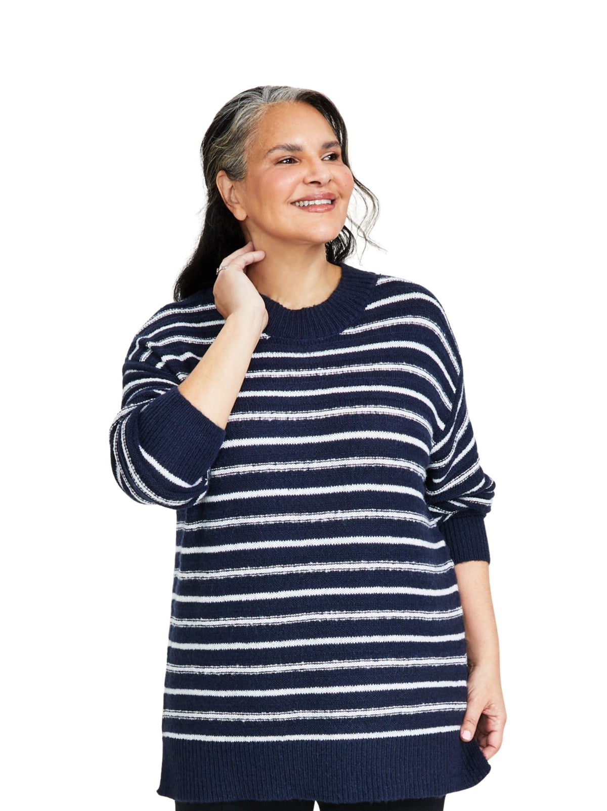 Image for Women's Striped Knitted Sweaters,Navy/White