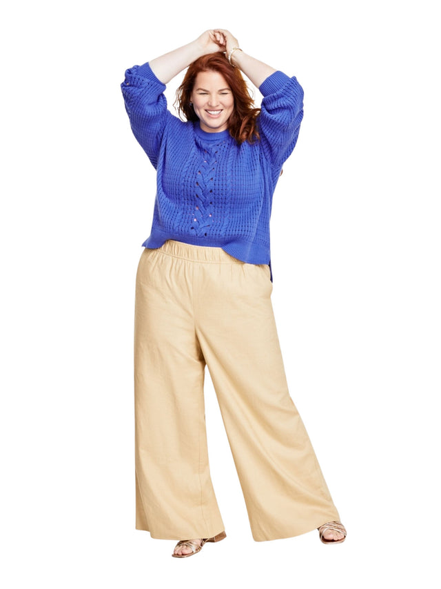 Image for Women's Textured Open Knit Sweater,Blue