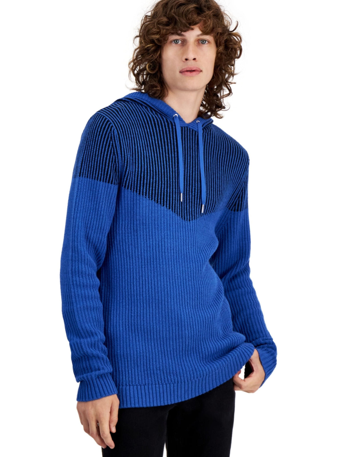 Image for Men's Knitted  Hoodies Sweaters,Blue/Back