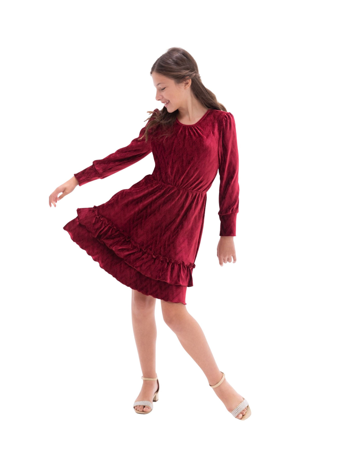 Image for Kids Girl's Ruffled Textured Dress,Burgundy