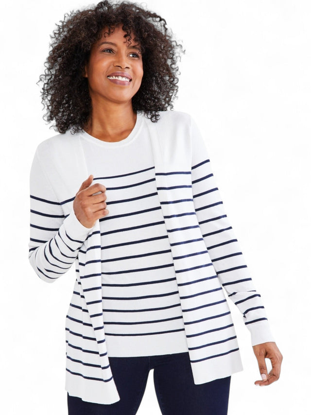 Image for Women's Striped Top Cardigan,White/Black