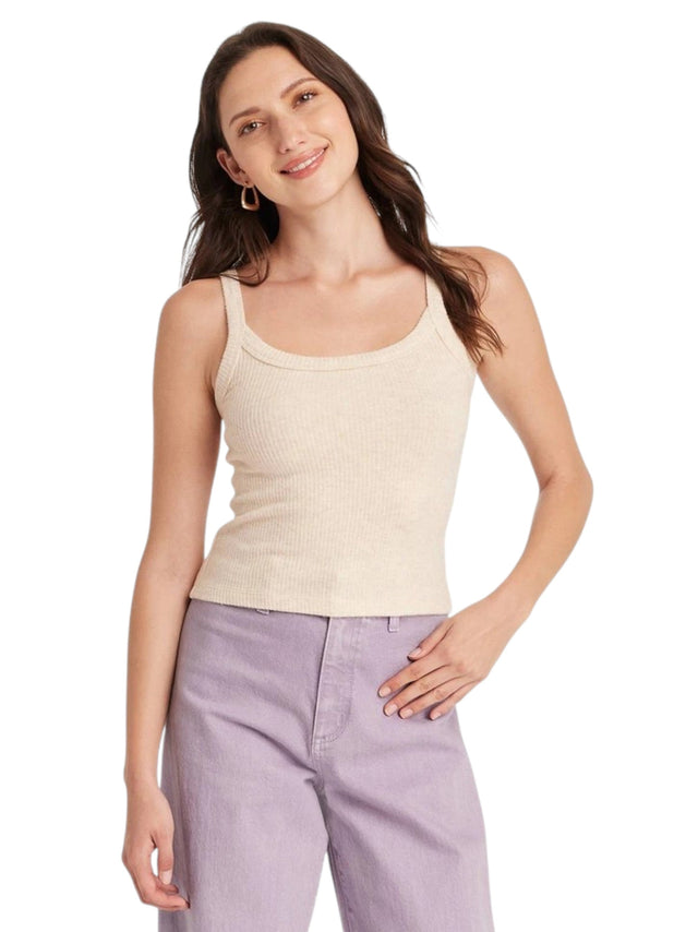 Image for Women's Ribbed Knitted Top,Cream