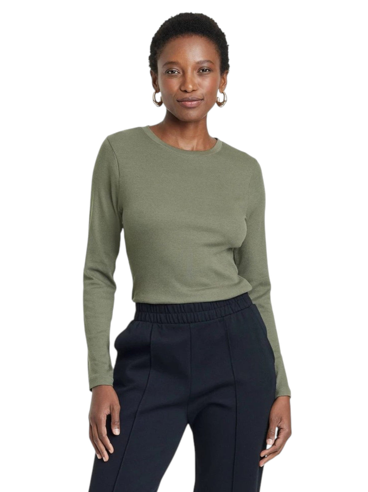Image for Women's Ribbed Knitted Top,Olive