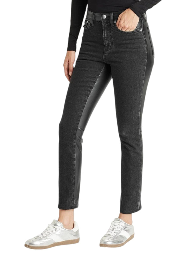 Image for Women's Faux Leather Jeans,Black