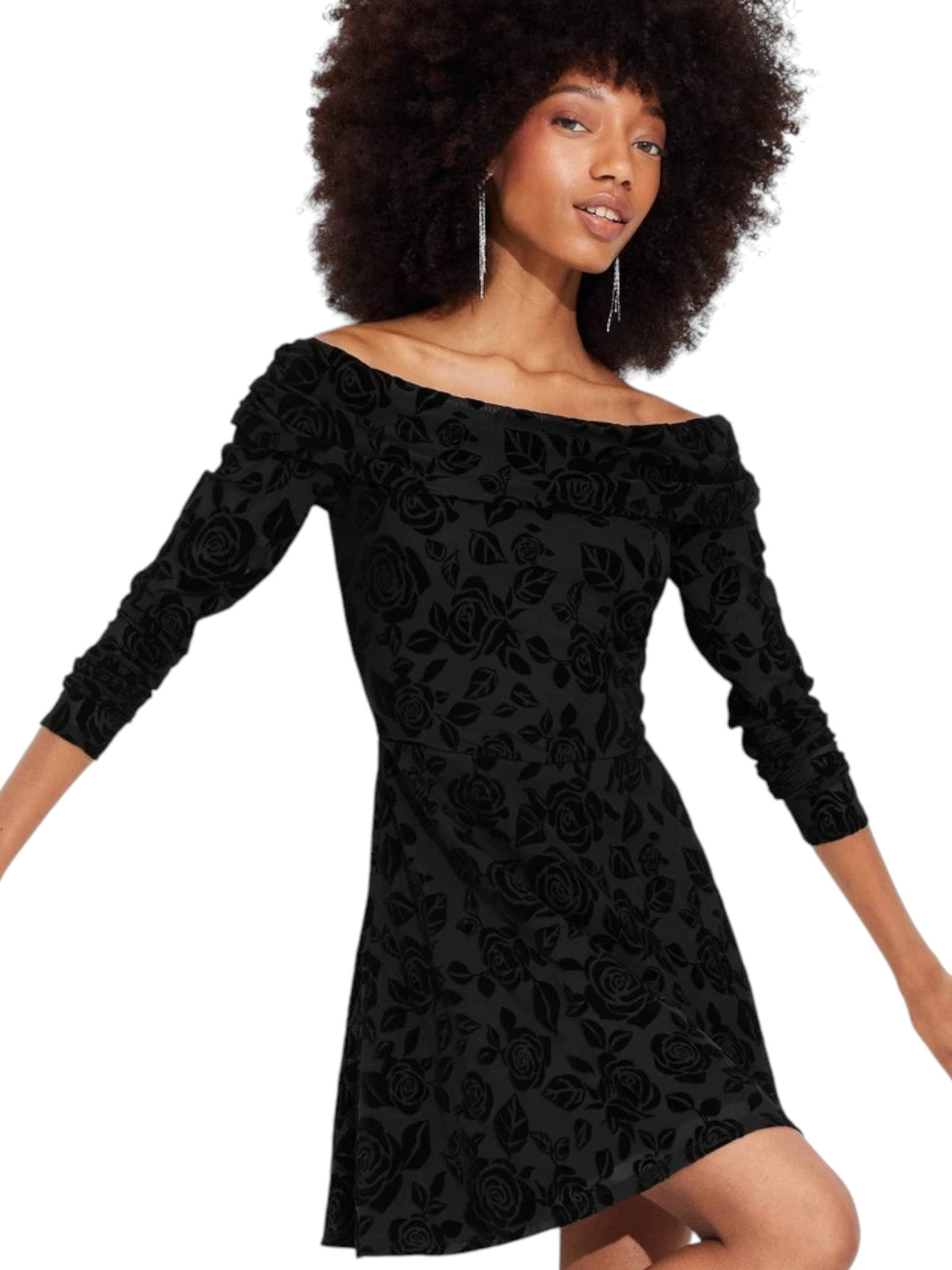 Image for Women's Cold Shoulder Floral Printed Dress,Black