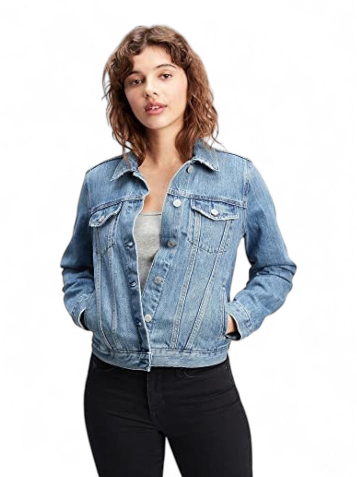 Image for Women's Plain Solid Jacket 4 Front Pockets,Jeans