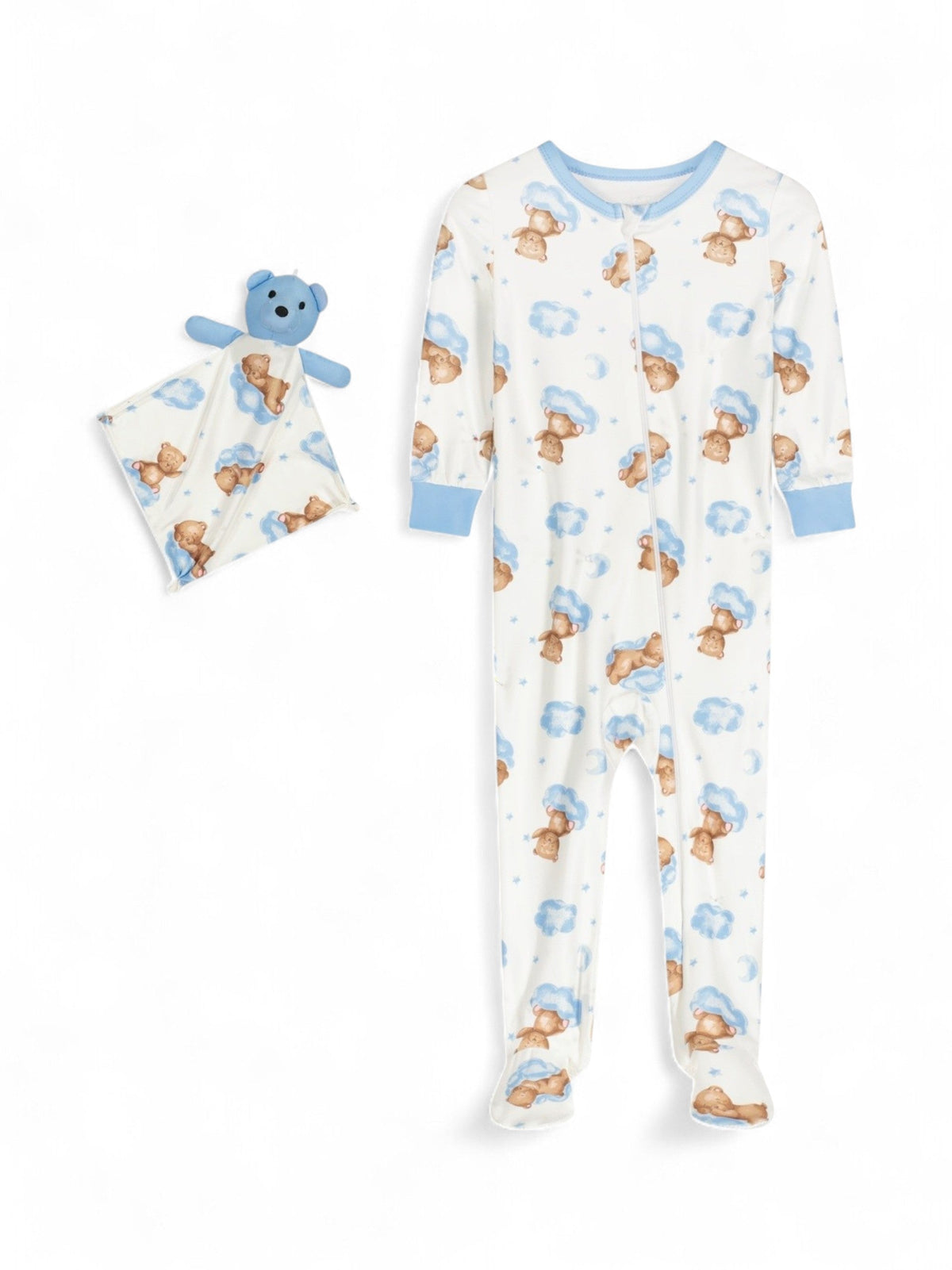 Image for Kids Boy's Bears Printed Jumpsuit Matching Blankie Baby,White