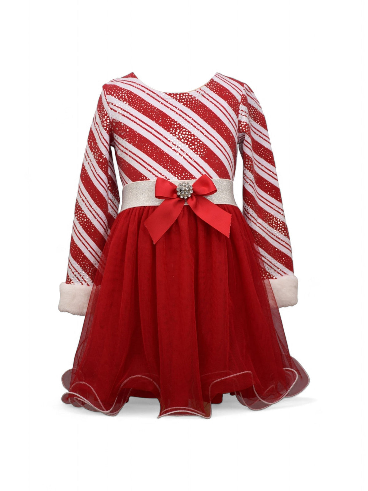 Image for Kids Girl's Mesh Ruffled Dress Front Tie,Red/White
