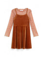 Image for Kids Girl's Seeveless Velour Dress,Mesh Top,Mustard